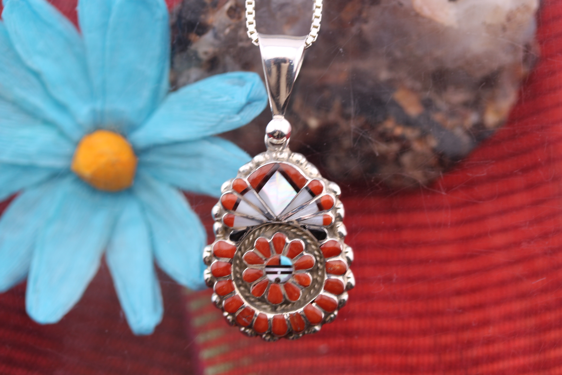 Handmade Zuni Pueblo Native American Pendant, Sterling Silver and
